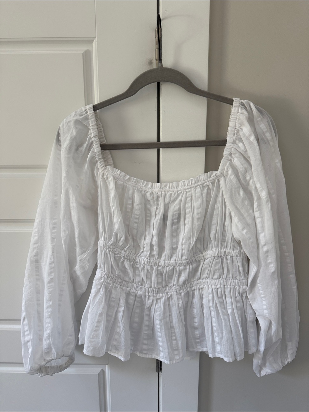 J. Crew White Square-Neck Long Sleeve Blouse with Puff Sleeves - Sz Small